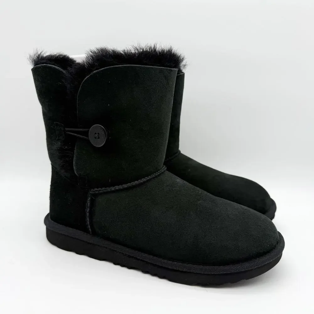UGG Kids Bailey Button II Winter Boot US 6 EU 38 Black Sheepskin NIB